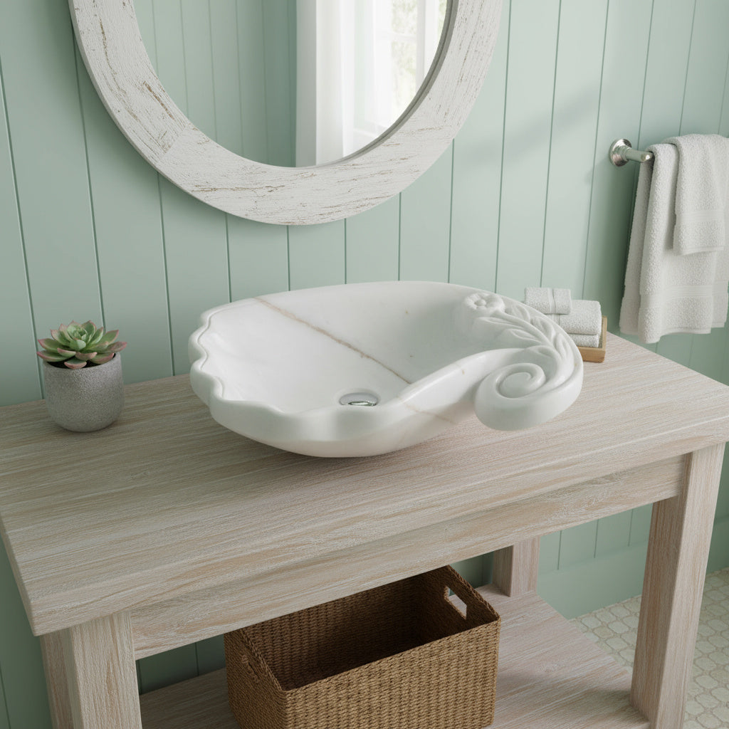 Luxury Marble Vanity – Hand-Carved Natural Stone Bathroom Basin with Floral Detail 23.6"x15.7"x5.9" (60x40x15 cm)