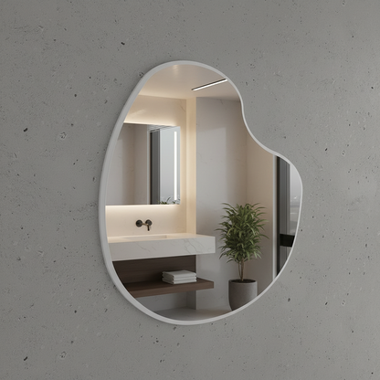 Irregular Bathroom Mirror – Modern Asymmetrical Wall Mirror with Black Frame, Minimalist Vanity Mirror