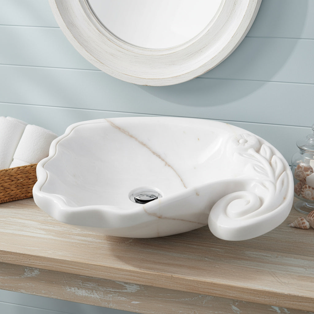 Luxury Marble Vanity – Hand-Carved Natural Stone Bathroom Basin with Floral Detail 23.6"x15.7"x5.9" (60x40x15 cm)