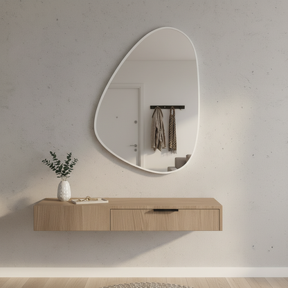 Modern Irregular Bathroom Wall Mirror – Asymmetrical Black Frame Mirror for Vanity, Entryway & Living Room