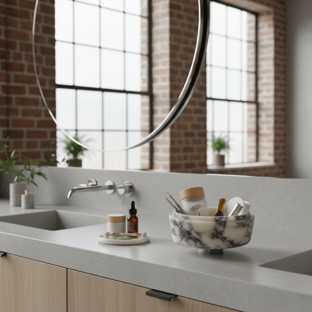 Marble Tray – Luxury Calacatta Viola Stone Pedestal Bowl 6"x10"x4.7" (15x25x12 cm) Hand-Carved Natural Marble Decor