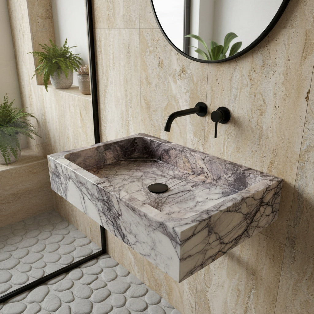 Marble Bathroom Sink – Lilac Marble Rectangular Stone Vessel Sink