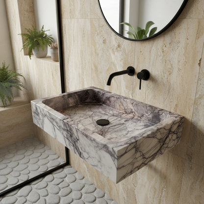 Marble Bathroom Sink – Lilac Marble Rectangular Stone Vessel Sink
