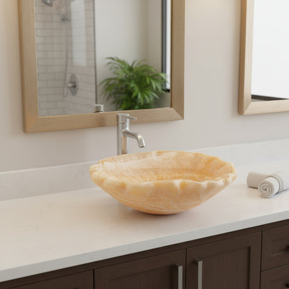 Luxury Marble Vessel Sink – Hand-Carved Natural Stone Bathroom Basin, Amber Onyx Vanity Bowl