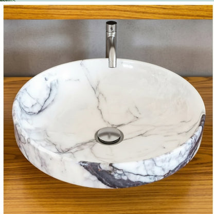 Marble Bathroom Sink – New York Marble Round Vessel Sink Polished | Natural Stone Above Counter Basin