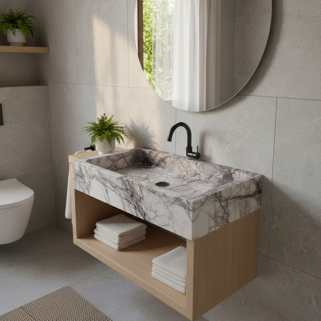 Marble Bathroom Sink – Lilac Marble Rectangular Stone Vessel Sink