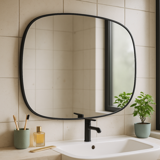 Modern Irregular Wall Mirror – Rounded Rectangle Bathroom Mirror with Black Frame