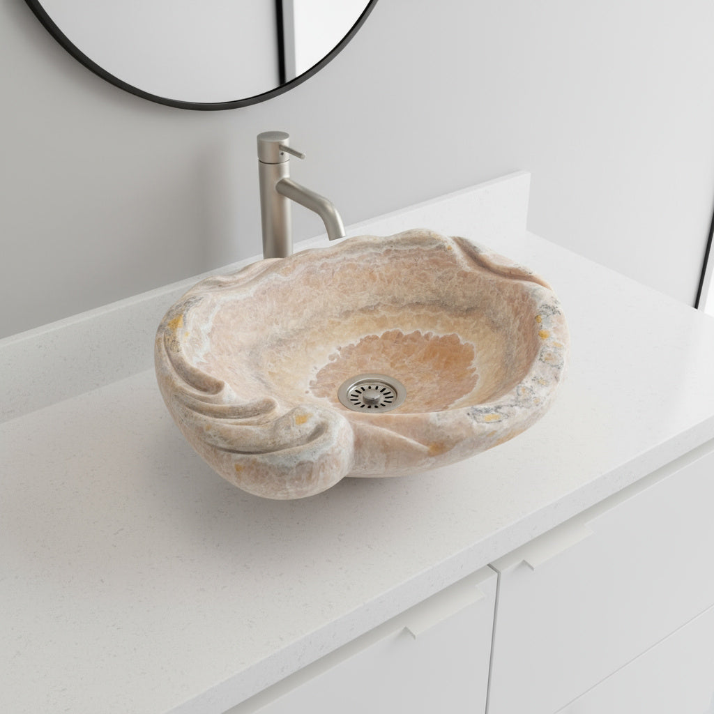 Marble Sink – Luxury Stone Sink Bathroom Basin (50x55x15 cm), Handcrafted Natural Marble Vanity Bowl