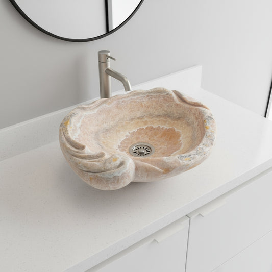 Marble Sink – Luxury Stone Sink Bathroom Basin (50x55x15 cm), Handcrafted Natural Marble Vanity Bowl