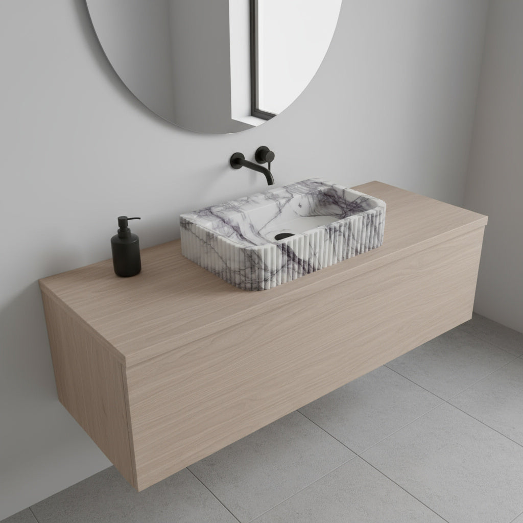 Luxury Marble Bathroom Sink – New York Marble Wall-Mount Vanity with Ribbed Texture