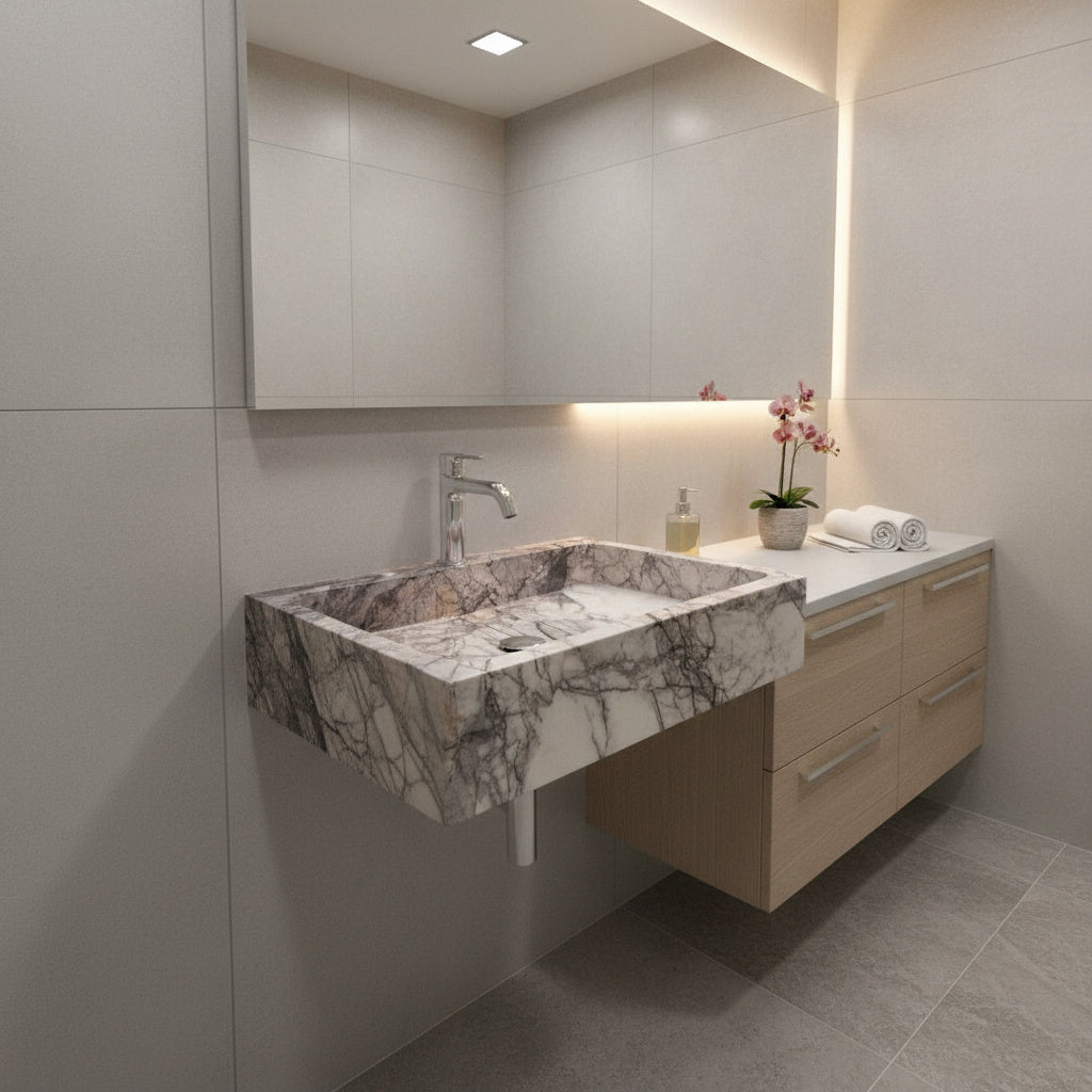 Marble Bathroom Sink – Lilac Marble Rectangular Stone Vessel Sink