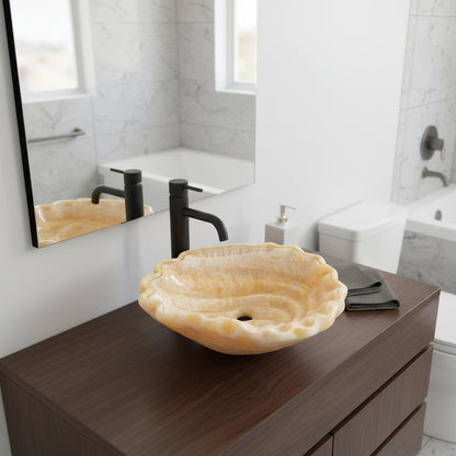 Luxury Marble Vessel Sink – Hand-Carved Natural Stone Bathroom Basin, Amber Onyx Vanity Bowl
