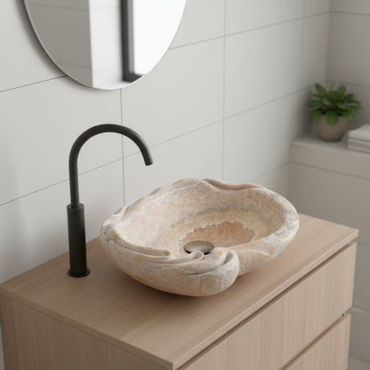 Marble Sink – Luxury Stone Sink Bathroom Basin (50x55x15 cm), Handcrafted Natural Marble Vanity Bowl
