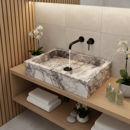 Marble Bathroom Sink – Lilac Marble Rectangular Stone Vessel Sink