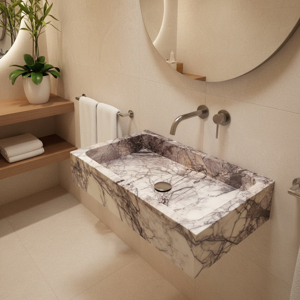 Marble Bathroom Sink – Lilac Marble Rectangular Stone Vessel Sink