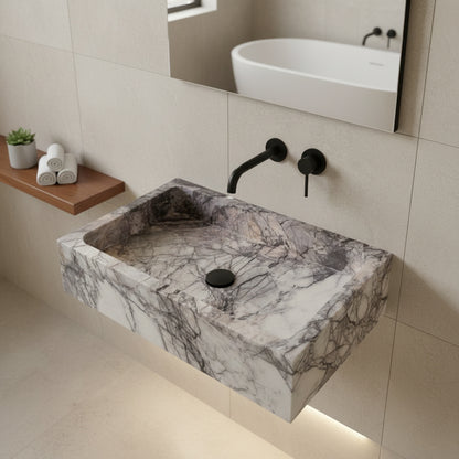 Marble Bathroom Sink – Lilac Marble Rectangular Stone Vessel Sink