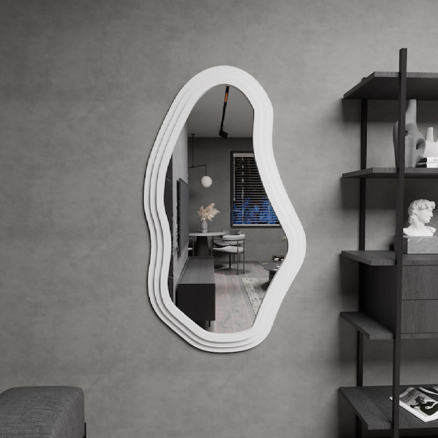 Modern Wavy Wall Mirror – Irregular Shape MDF Frame Mirror in Multiple Colors