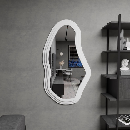 Modern Wavy Wall Mirror – Irregular Shape MDF Frame Mirror in Multiple Colors