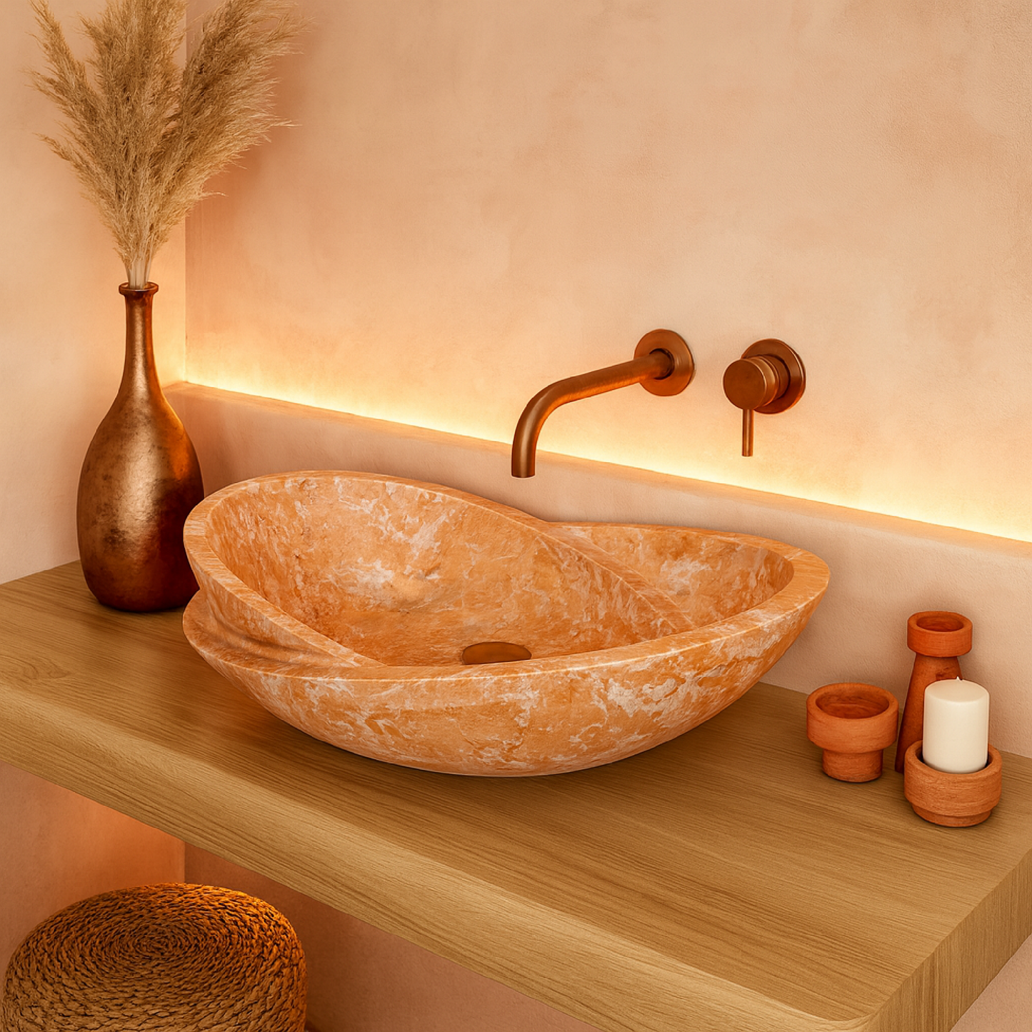 Handcrafted Orange Marble Vanity Bowl (40x55x14 cm)
