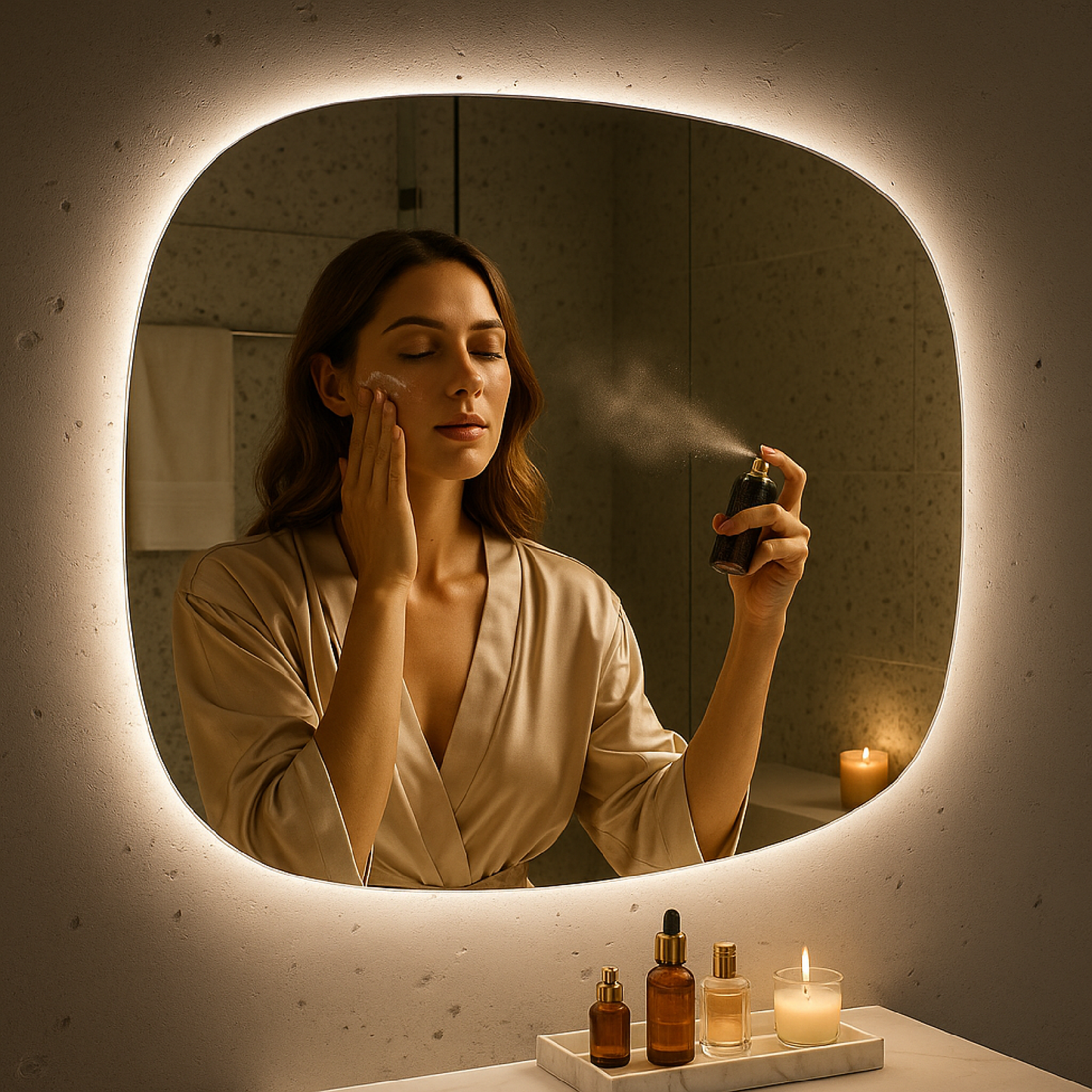 LED Bathroom Mirror Irregular Shape – Modern Asymmetrical Backlit Vanity Mirror | Warm & Cool Light (3000K–6500K)