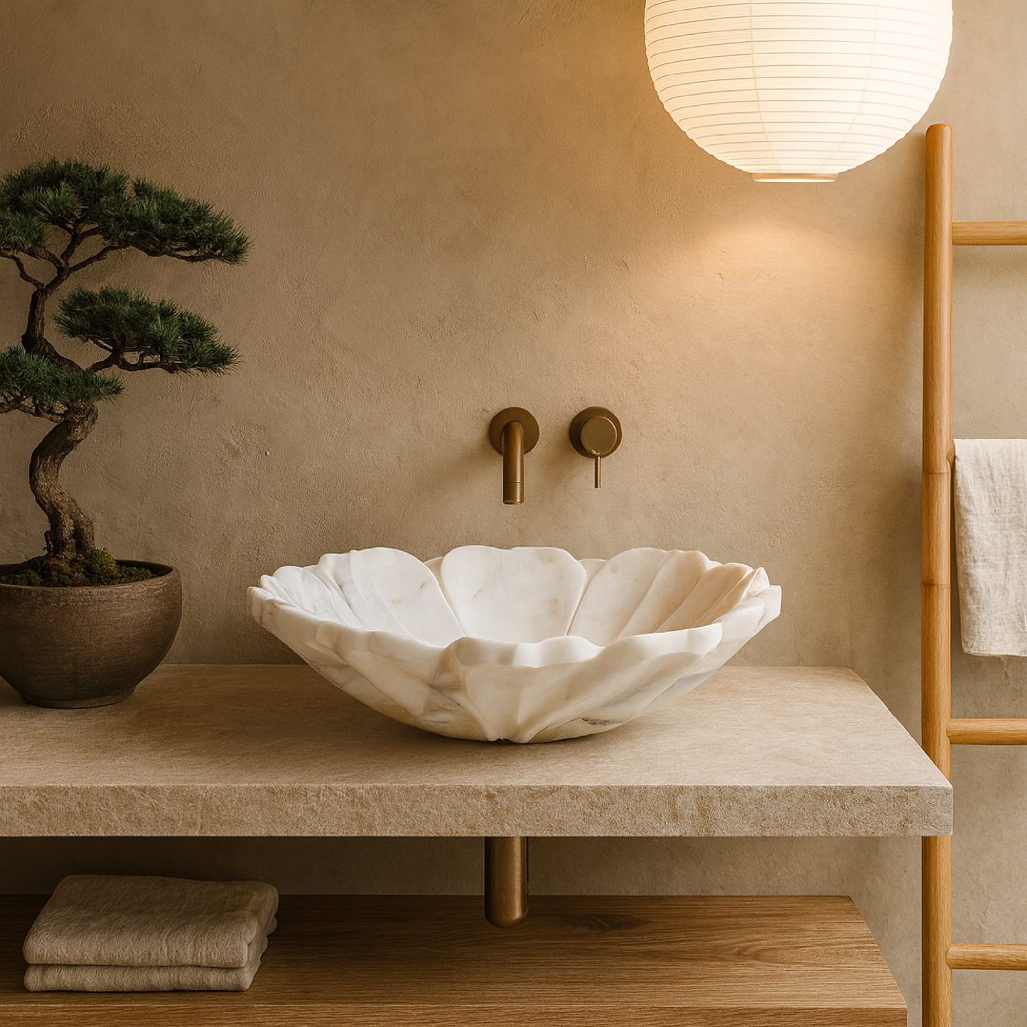 Luxury Marble Vessel Sink – Hand-Carved White Natural Stone Basin for Bathroom Vanity, One-of-a-Kind Designer Wash Bowl