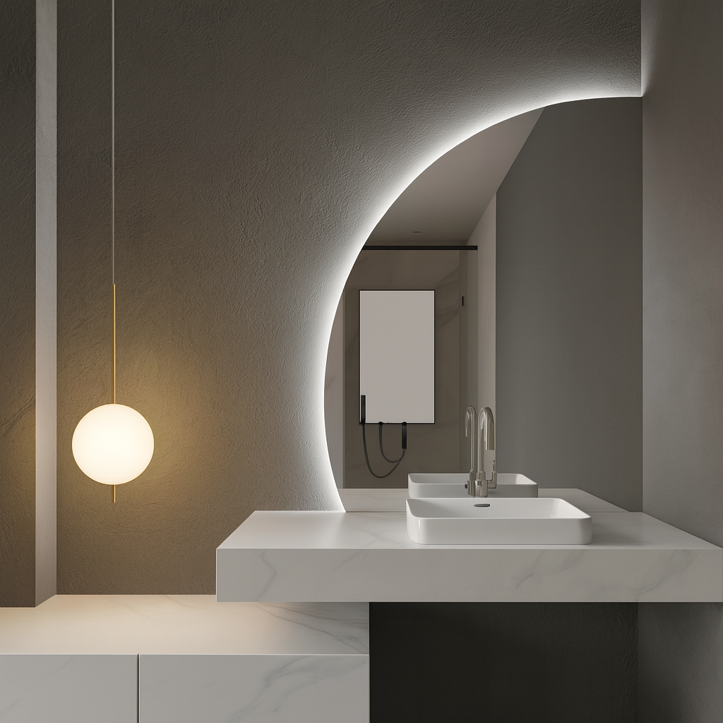 LED Bathroom Mirror – Modern Half Moon Backlit Vanity Mirror with Touch Sensor, Luxury Lighted Wall Mirror