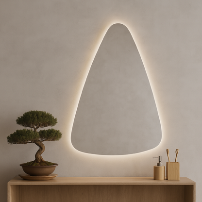 LED Bathroom Mirror Modern Backlit Design – Asymmetrical Organic Wall Mirror with Warm & Cool Light