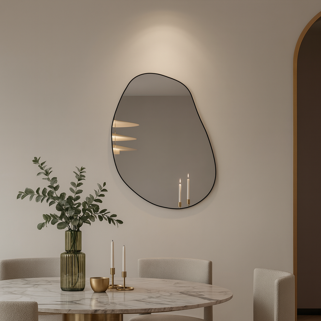 Irregular Wall Mirror – Modern Organic Mirror with Black Frame, Asymmetrical Wavy Mirror for Living Room & Entryway