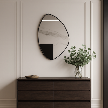 Modern Irregular Wall Mirror – Organic Shape Black Frame Mirror for Living Room & Entryway