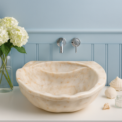 Marble Sink – Carrara Stone Vessel Sink Handmade Bathroom Basin | Oval Vanity Bowl (16"x20"x6")