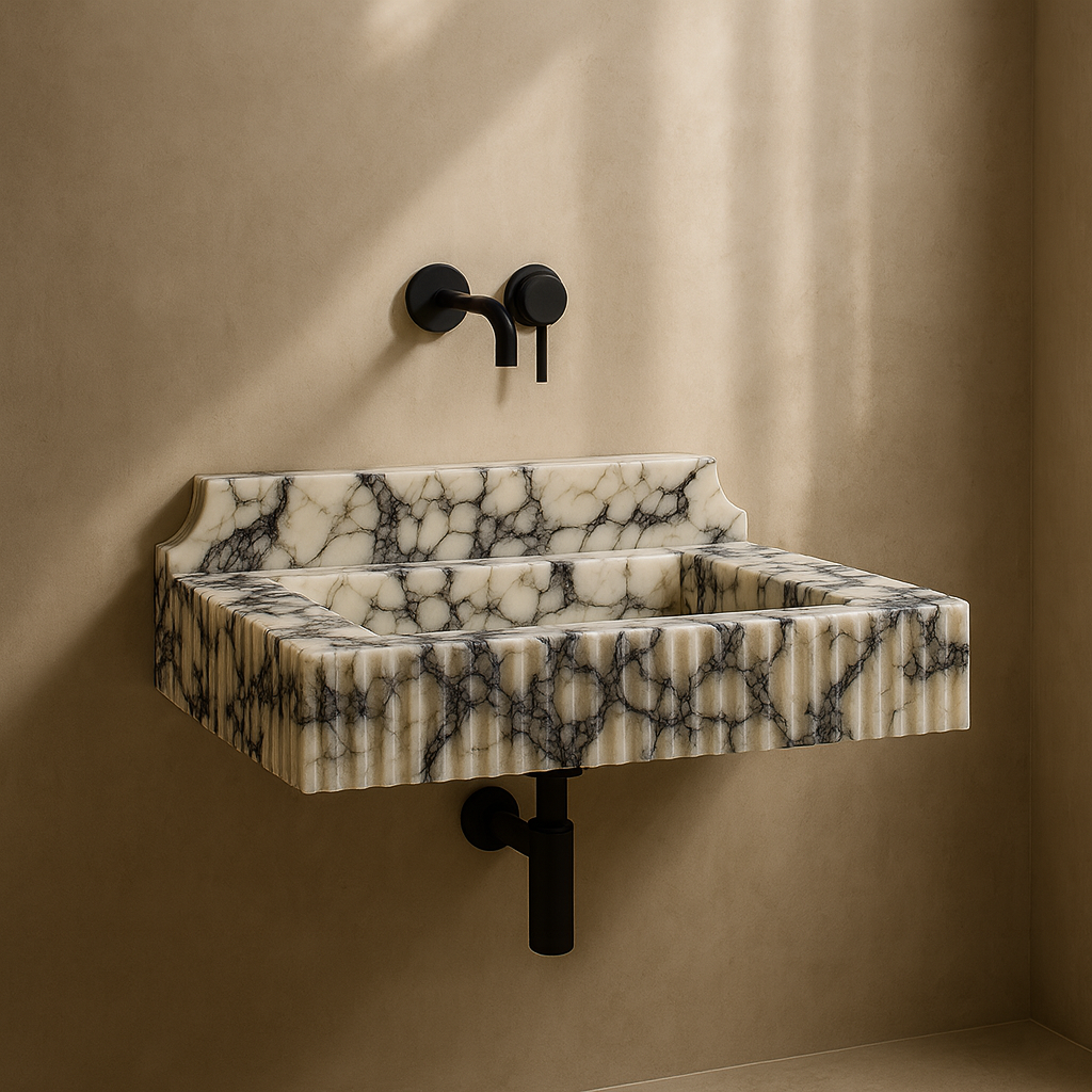 Marble Sink – Calacatta Viola Stone Bathroom Sink | Luxury Fluted Wall-Mount Basin