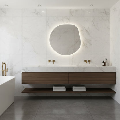 LED Bathroom Mirror Irregular Shape – Modern Asymmetrical Backlit Wall Mirror | Dimmable Warm & Cool Light (3000K–6500K)