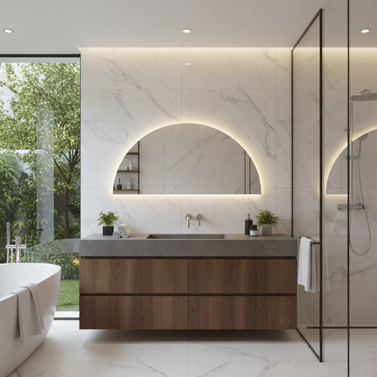 LED Bathroom Mirror with Backlight – Half Arch Modern Vanity Mirror, Dimmable Wall Mirror with Warm & Cold Light