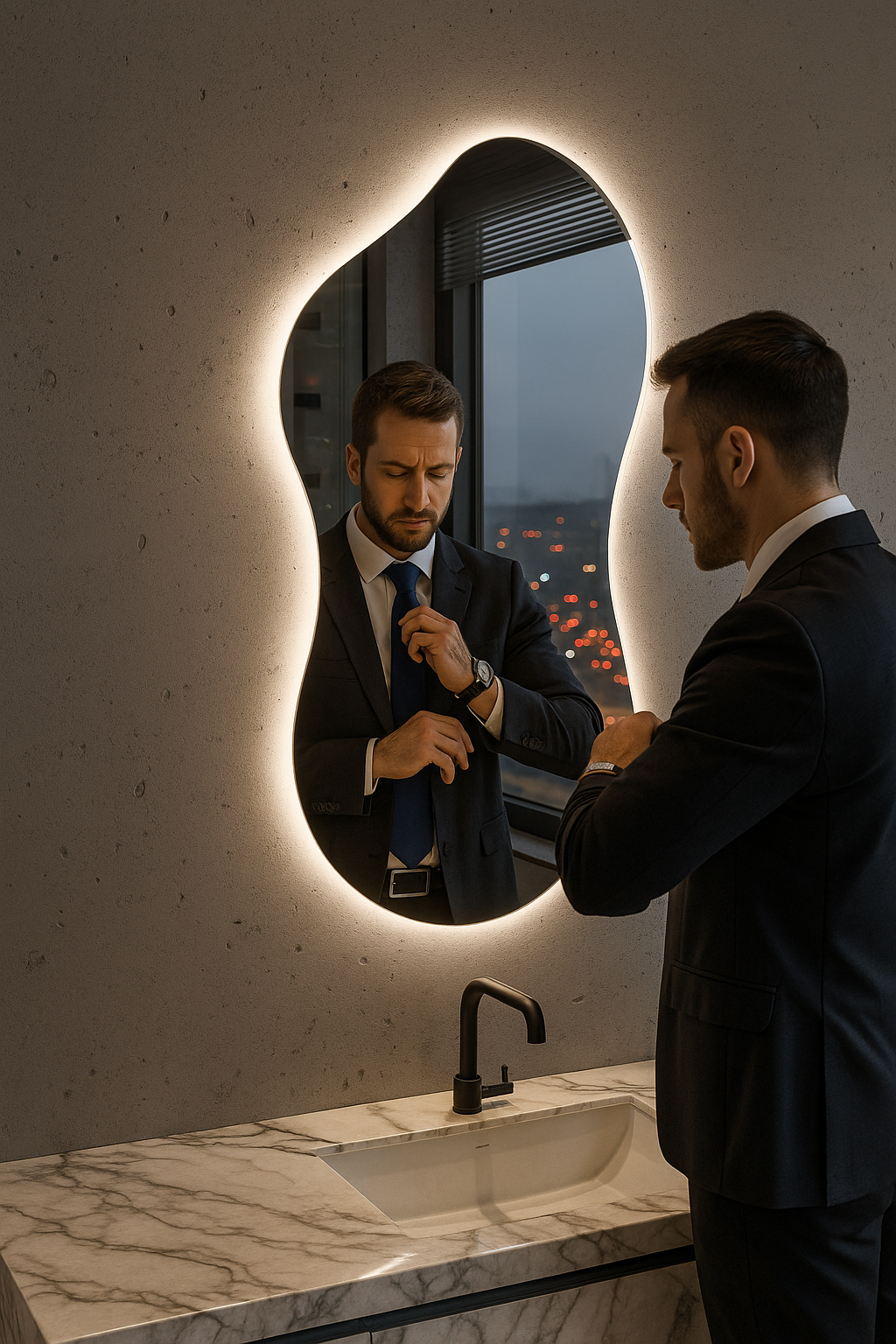 LED Bathroom Mirror Asymmetrical Shape – Modern Backlit Vanity Wall Mirror