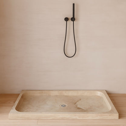 Shower Base – Travertine Stone Shower Pan | Troia Light Rectangular Marble Tray