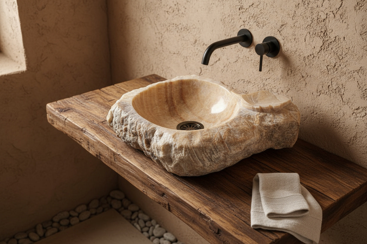 Marble Sink – Rustic Stone Sink Bathroom Basin (45x55x14 cm), Natural Handcrafted Marble Vanity Bowl