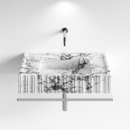 Marble Sink – Calacatta Viola Wall-Mount Bathroom Vanity Sink | Fluted U-Shape Stone Basin
