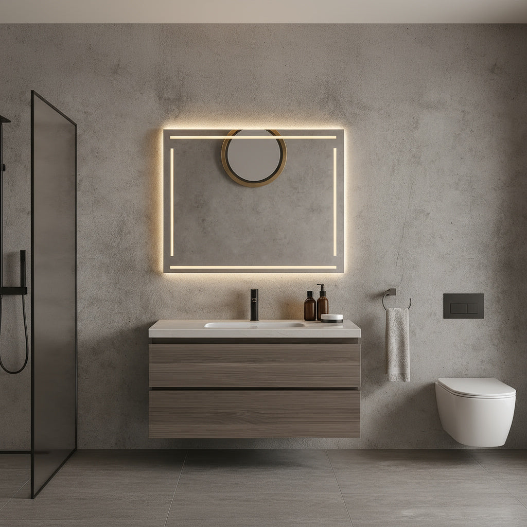 LED Bathroom Mirror – Modern Rectangular Lighted Vanity Mirror with Frame Lines, Backlit Wall Mirror