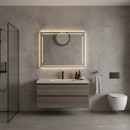 LED Bathroom Mirror – Modern Rectangular Lighted Vanity Mirror with Frame Lines, Backlit Wall Mirror