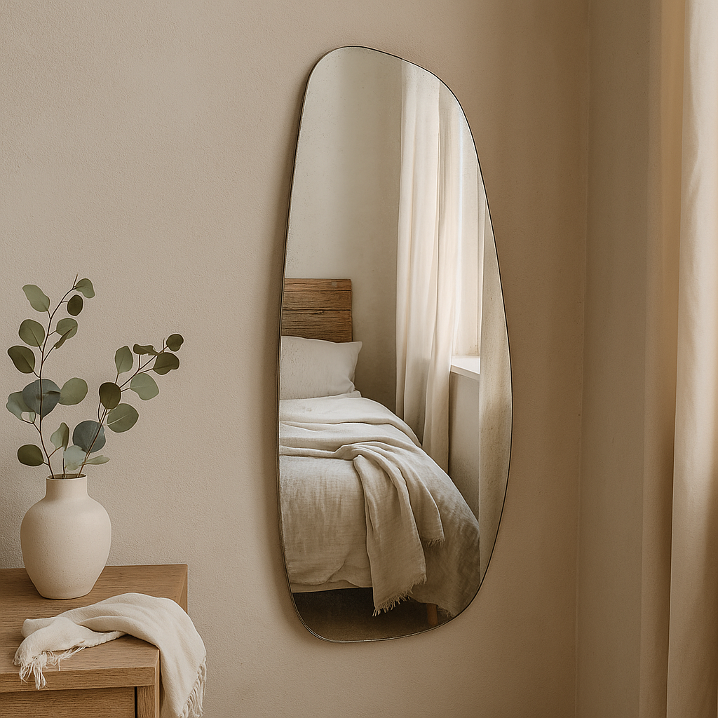 Modern Irregular Full-Length Mirror – Frameless Wavy Bathroom Mirror, Handmade Organic Shape Mirror