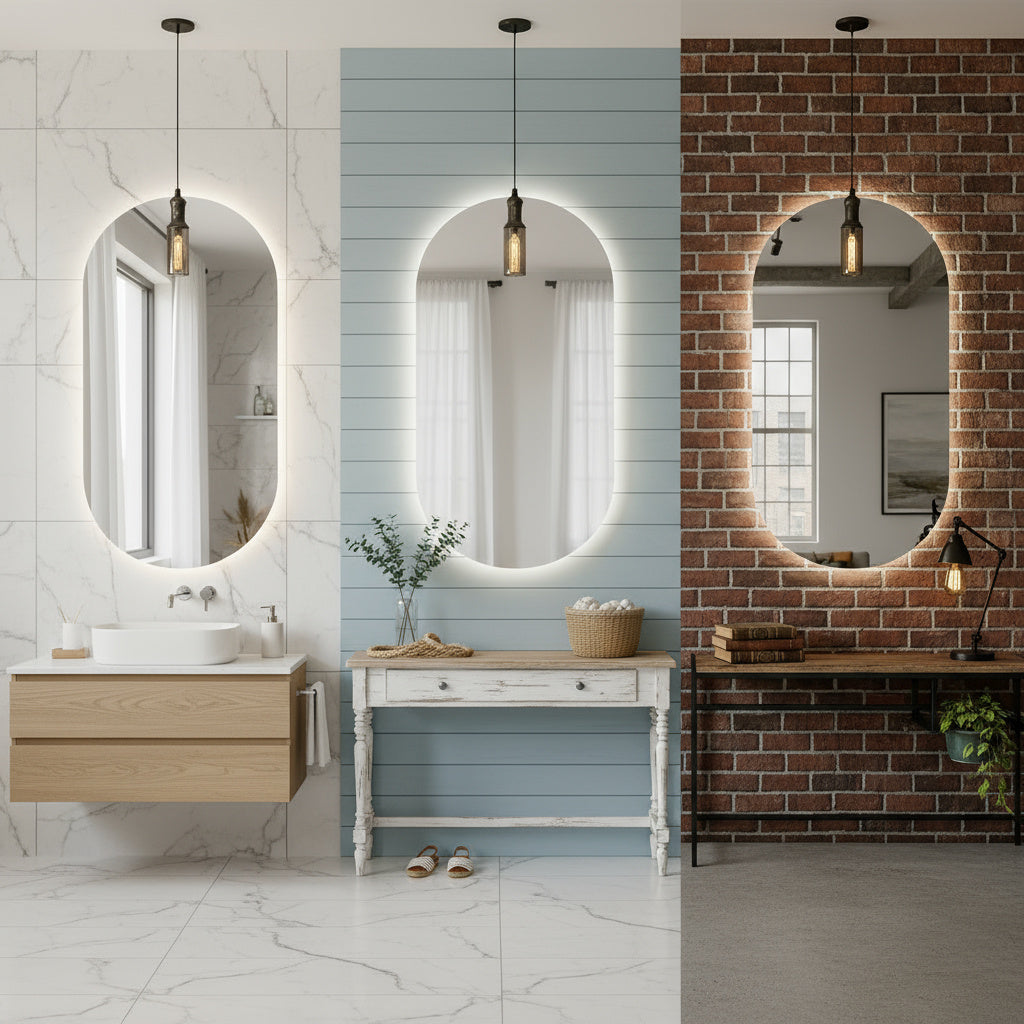 LED Bathroom Mirror – Arched Lighted Vanity Mirror with Touch Sensor | Handmade Modern Backlit Wall Mirror