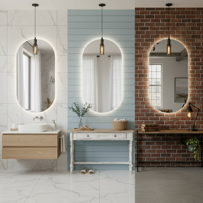 LED Bathroom Mirror – Arched Lighted Vanity Mirror with Touch Sensor | Handmade Modern Backlit Wall Mirror