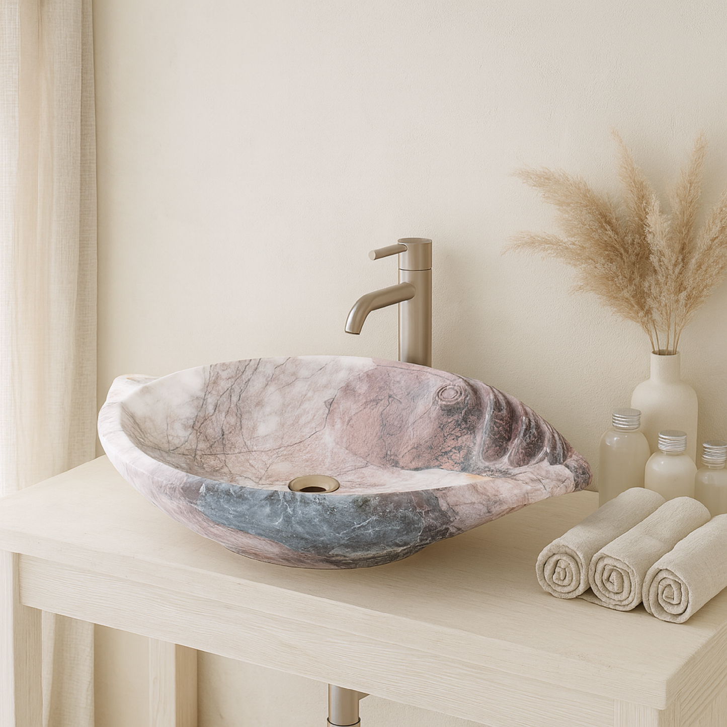 Luxury Marble Vessel Sink – Hand-Carved Natural Stone Bathroom Basin, Designer Vanity Bowl 25.6"x15.7"x5.5" (65x40x14 cm)