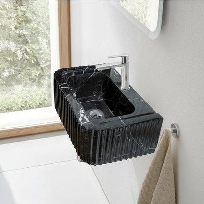 Black Marble Bathroom Sink – Toros Black Rectangular Wall-Mount Vanity Basin, Polished Natural Stone