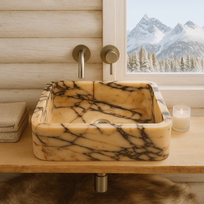 Marble Bathroom Sink – Calacatta Viola Stone Vessel Sink Rectangular