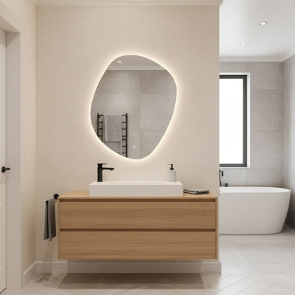 LED Bathroom Mirror – Organic Shaped Backlit Vanity Mirror with Touch Sensor, Modern Lighted Wall Mirror