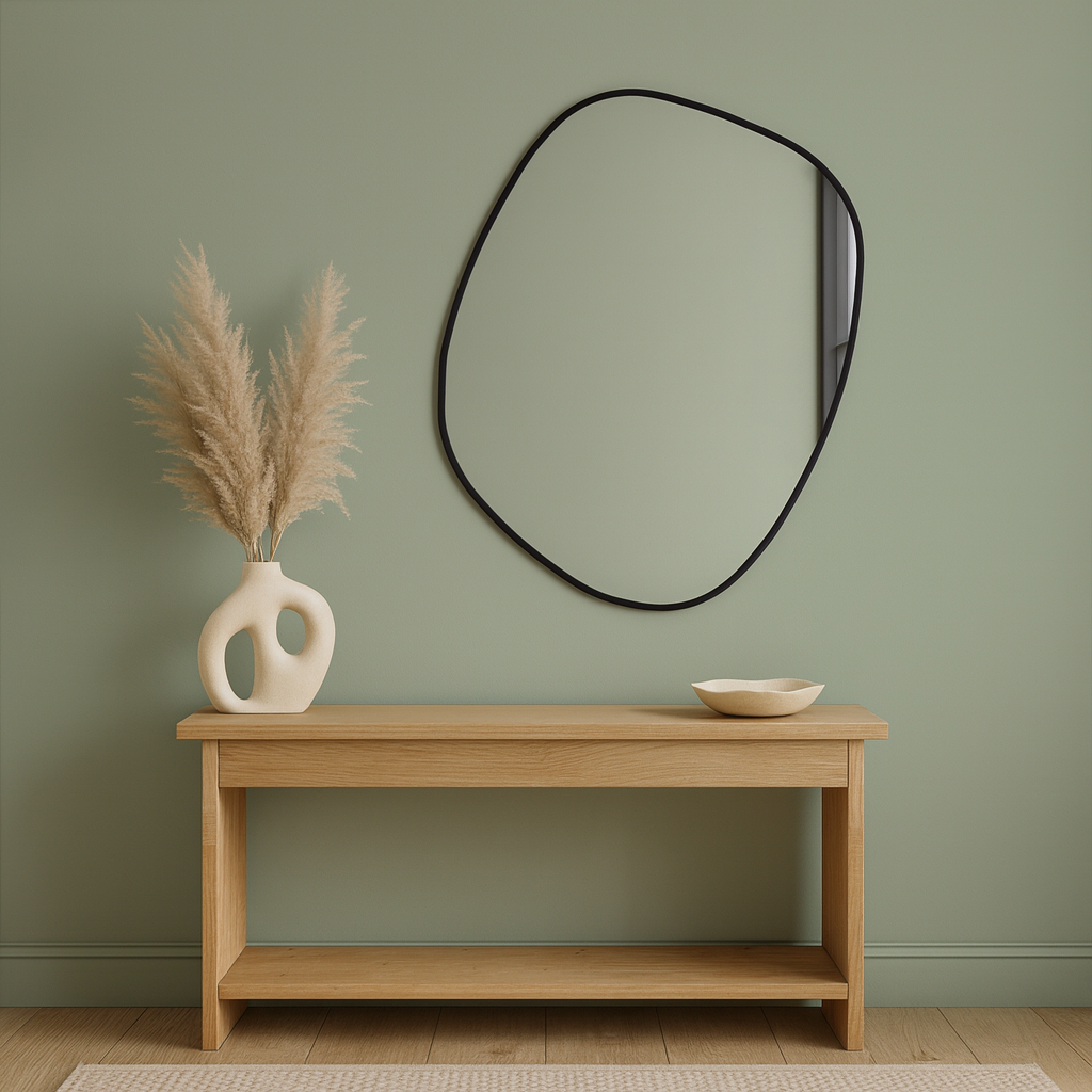 Modern Irregular Bathroom Wall Mirror – Organic Shape Black Frame Mirror for Vanity, Entryway & Living Room