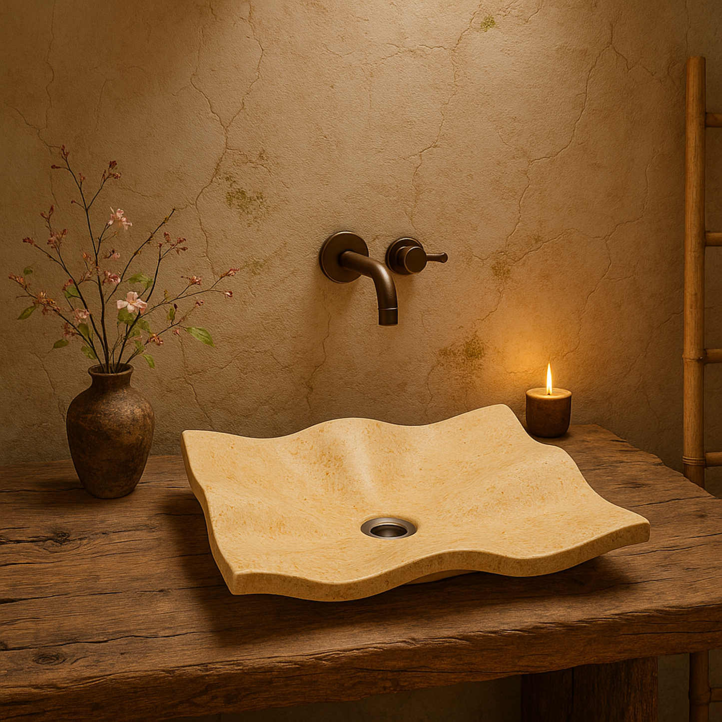 Marble Sink – Luxury Stone Sink Bathroom Basin (45x60x13 cm), Handcrafted Natural Beige Marble Vanity Bowl