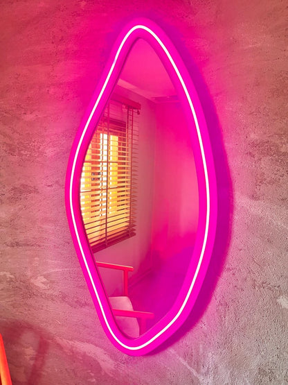 Neon LED Wavy Wall Mirror – Modern Irregular Shape MDF Frame Mirror | Decorative Accent for Bedroom & Living Room
