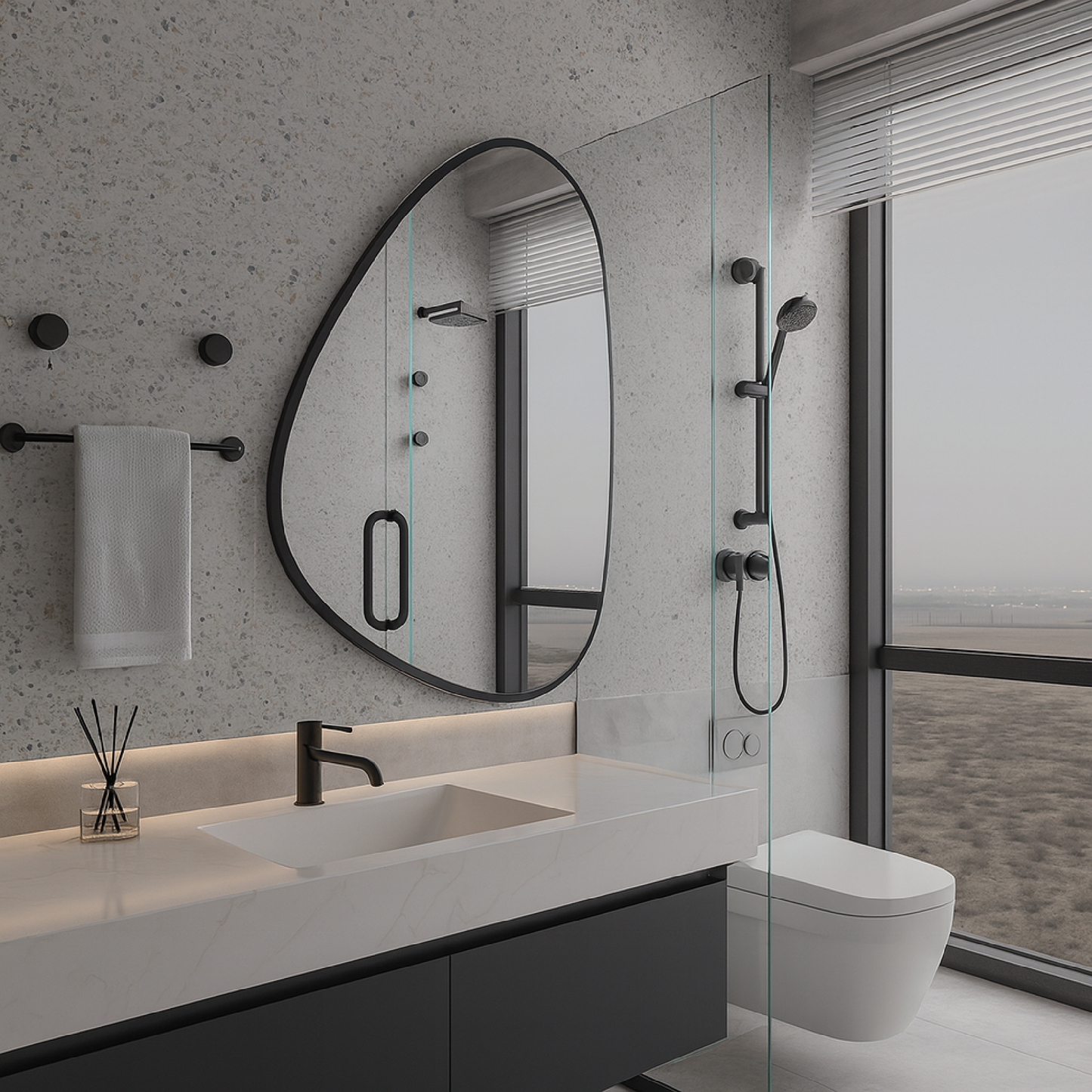 Modern Irregular Bathroom Wall Mirror – Asymmetrical Black Frame Mirror for Vanity, Entryway & Living Room